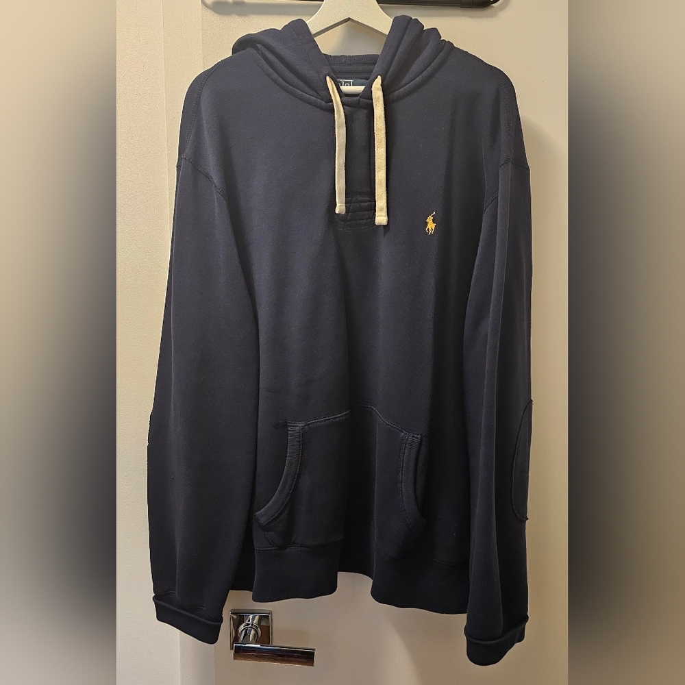 Polo Ralph Lauren Navy Blue Hoodie with Yellow Logo - Size XXL